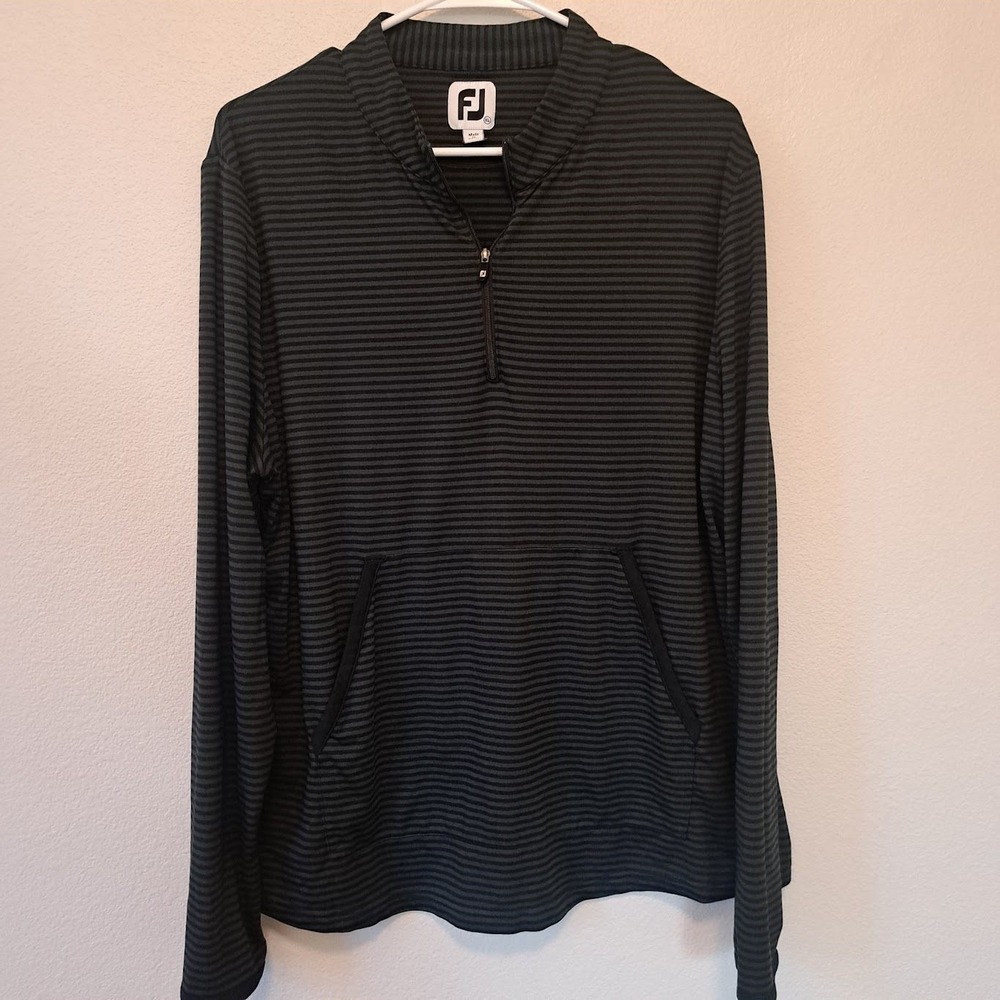 FootJoy Mens Quarter Zip Golf‎ Pullover Stripe Charcoal Black Large